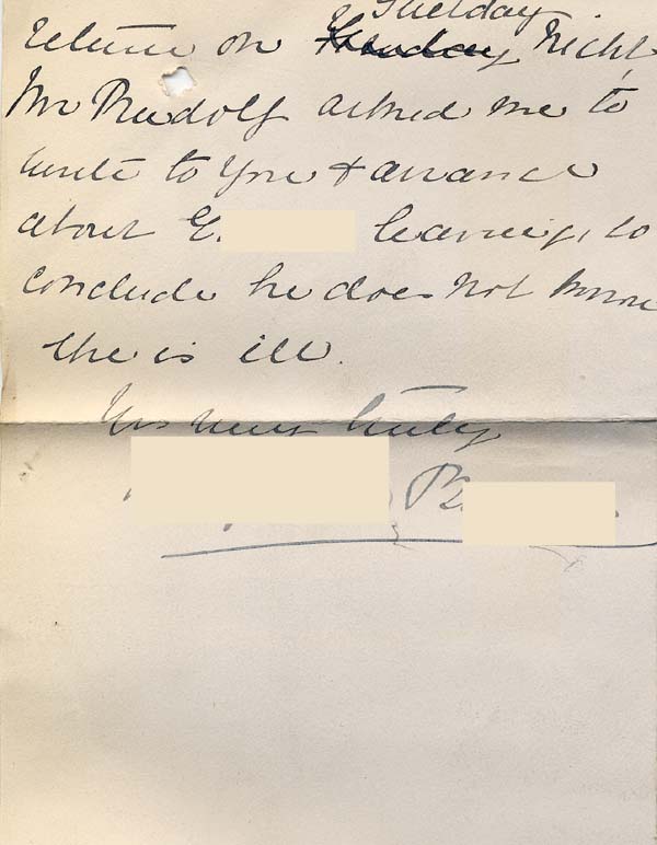 Large size image of Case 8587 29. Letter from Miss B. to St Nicholas' Home discussing E's health and possible dates for her to start work  30 March 1910
 page 4