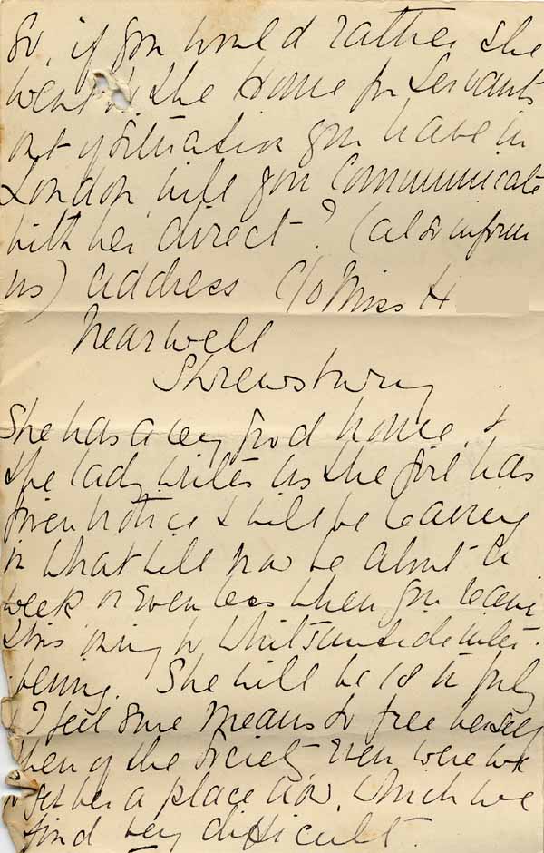 Large size image of Case 8625 14. Letter from the Penkridge Home concerning E's decision to leave her position  29 May 1909
 page 4