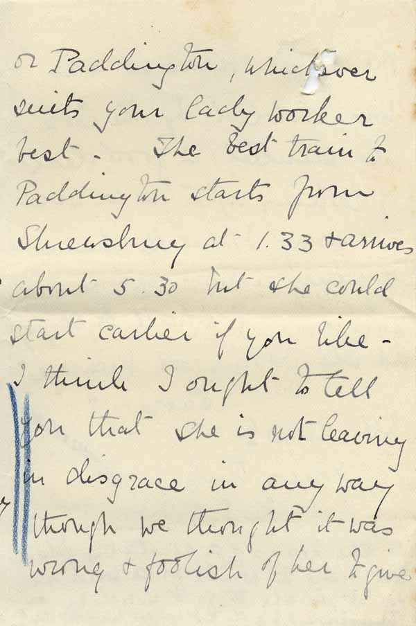 Large size image of Case 8625 18. Letter from E's employer saying that E. was not leaving in disgrace but had (quote)foolishly(unquote) given notice because she was scolded by the Cook  [June 1909]
 page 3