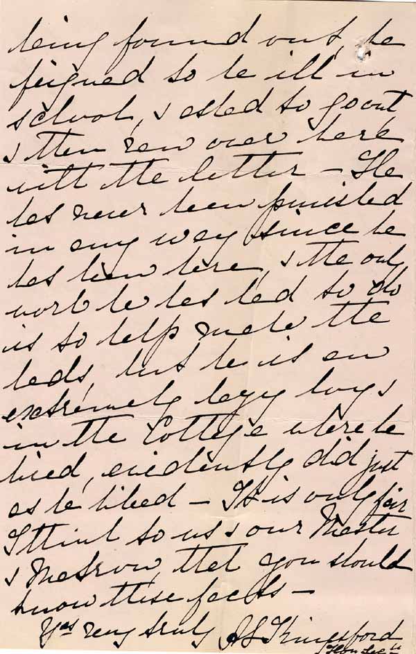 Large size image of Case 8645 13. Letter from the Honorary Secretary of the Runwell Home about H's behaviour  1 March 1902
 page 4