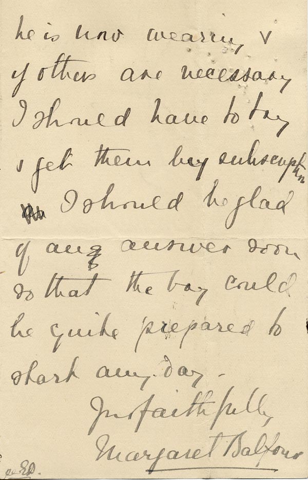 Large size image of Case 8649 2. Letter from Margaret Balfour expressing pleasure that the Society had accepted W's case  18 November 1901
 page 3