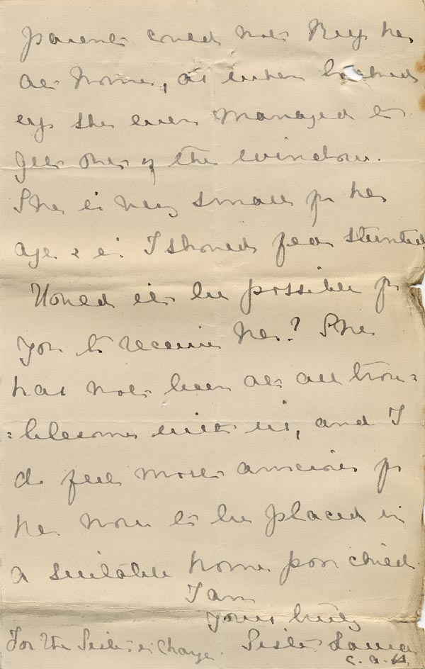 Large size image of Case 8790 2. Letter from Sister Laura of the Norwich Refuge  Feb/Mar 1902
 page 3