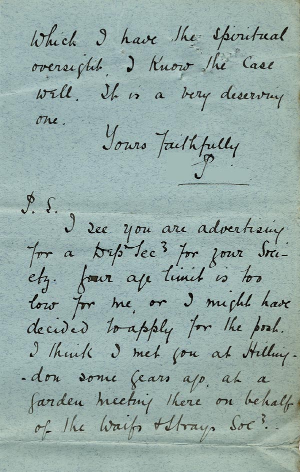 Large size image of Case 9288 2. Letter to the Waifs and Strays' Society enquiring about help for G's family  10 July 1902
 page 3