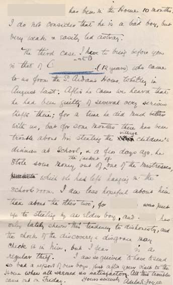 Large size image of Case 9350 8. Letter from the Tattenhall Home requesting C's removal because he had been caught stealing  2 April 1905
 page 4