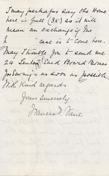 Large size image of Case 9616 3. Letter from the Honorary Secretary of the Leicester Home, Mrs Frances Faire  23 February 1903
 page 4