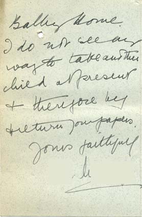 Large size image of Case 9653 8. Letter from Miss M. addressing the problem of the overpaid money and saying that she was not able to support another child at the present time  July 1906
 page 4