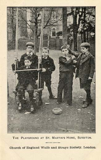 A postcard showing the boys in the Home's playground